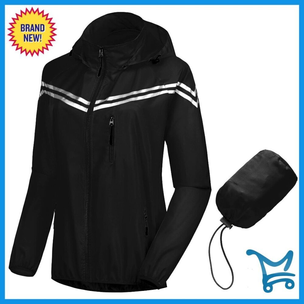 Packable Waterproof Running Rain Jacket Windbreaker Reflective Detachable Hood